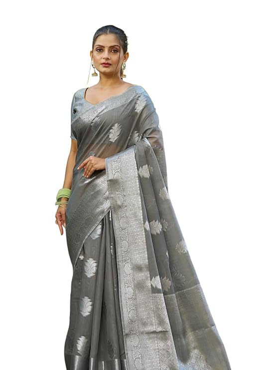 SWORNOF Women's Pure Silk Saree With Blouse Piece