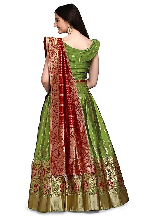 Women's Faux Silk Jacquard Semi-Stitched Embroidered Fabric Lehenga Choli
