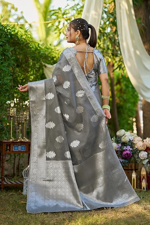 SWORNOF Women's Pure Silk Saree With Blouse Piece