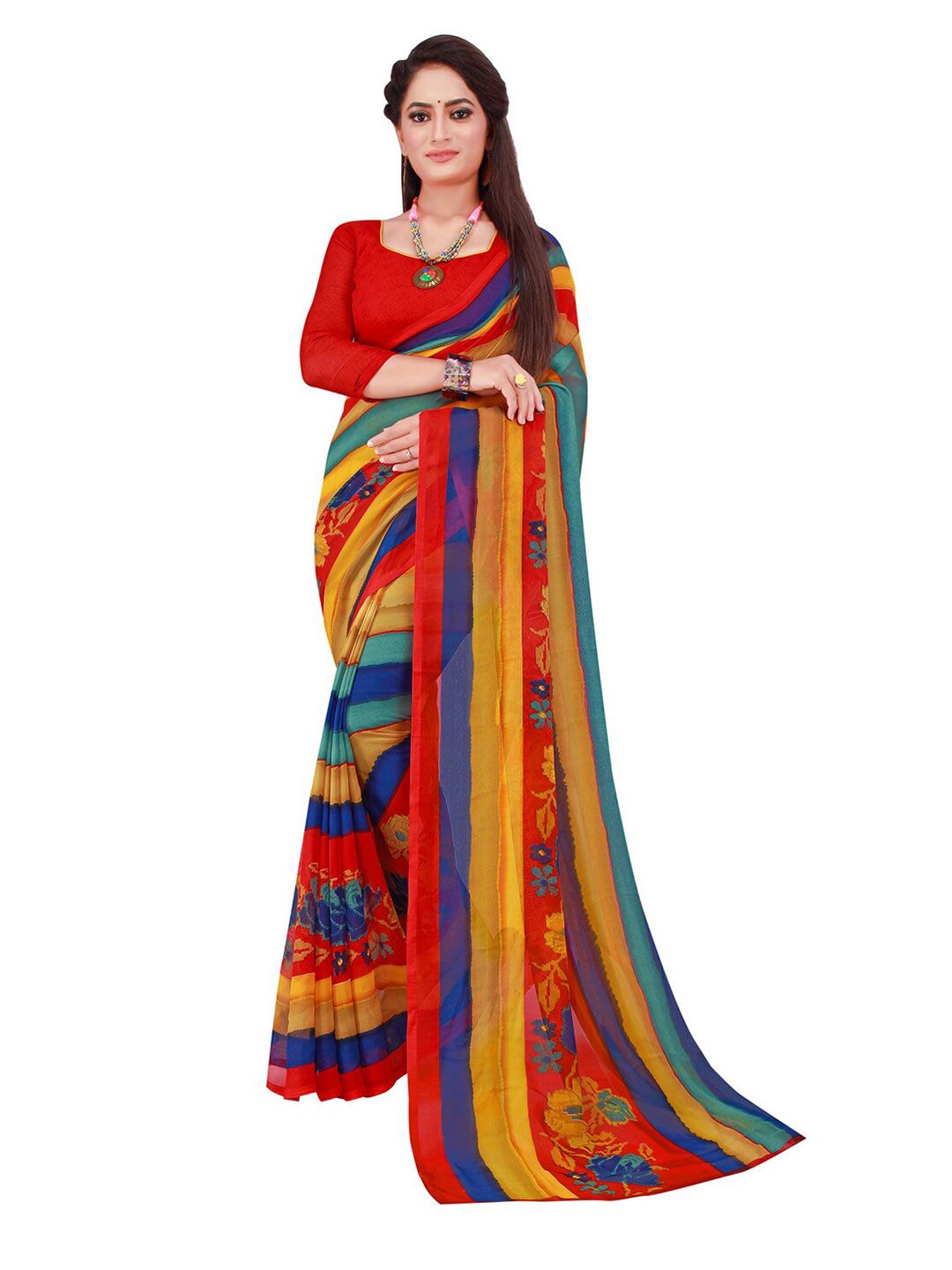 SAADHVI Navy Blue Pure Georgette Saree