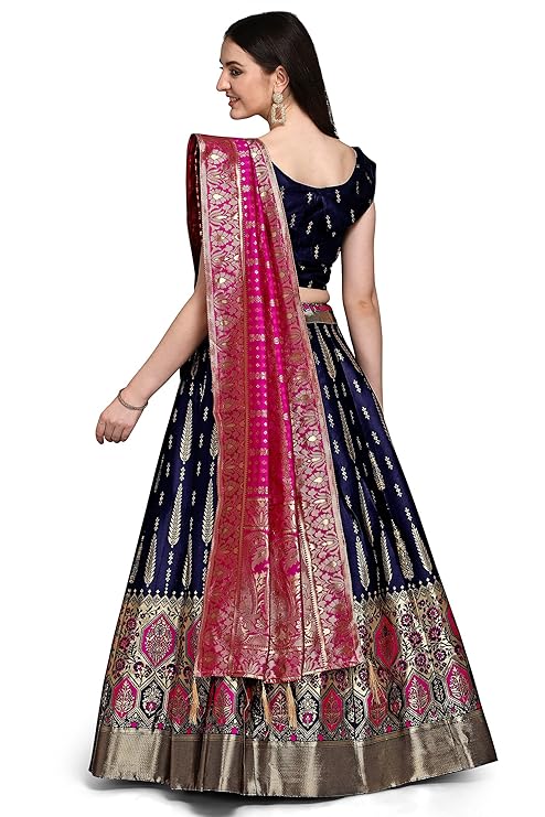 Women's Faux Silk Jacquard Semi-Stitched Embroidered Fabric Lehenga Choli