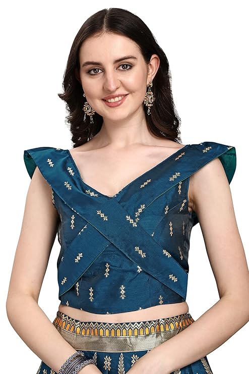 Women's Faux Silk Jacquard Semi-Stitched Embroidered Fabric Lehenga Choli