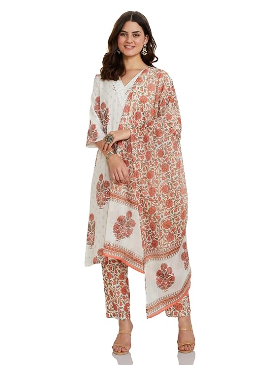 Myx Women's Blend Regular Cotton Rich Printed Kurta Pant Set with Dupatta