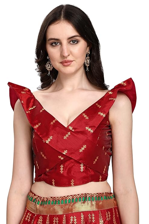 Women's Faux Silk Jacquard Semi-Stitched Embroidered Fabric Lehenga Choli