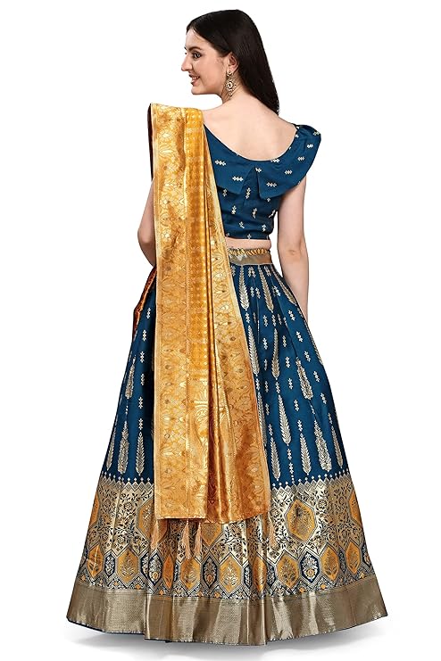 Women's Faux Silk Jacquard Semi-Stitched Embroidered Fabric Lehenga Choli