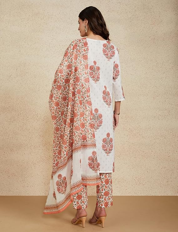 Myx Women's Blend Regular Cotton Rich Printed Kurta Pant Set with Dupatta