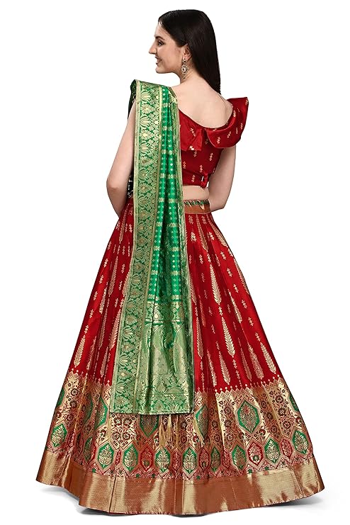 Women's Faux Silk Jacquard Semi-Stitched Embroidered Fabric Lehenga Choli
