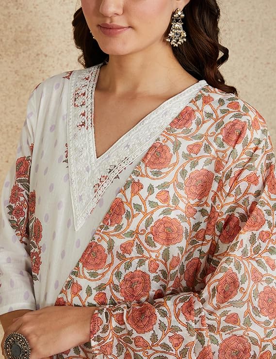 Myx Women's Blend Regular Cotton Rich Printed Kurta Pant Set with Dupatta