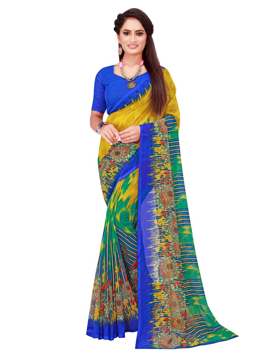 SAADHVI Navy Blue Pure Georgette Saree