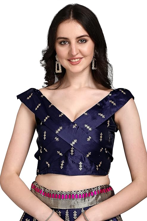 Women's Faux Silk Jacquard Semi-Stitched Embroidered Fabric Lehenga Choli