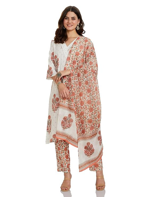 Myx Women's Blend Regular Cotton Rich Printed Kurta Pant Set with Dupatta